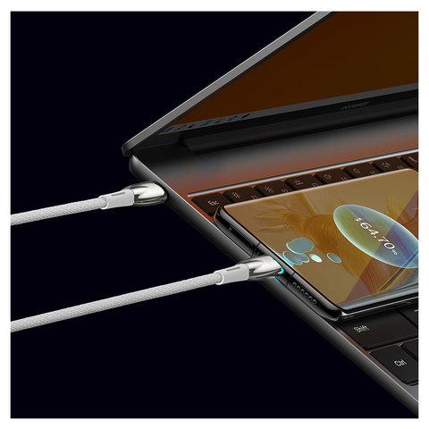 USB кабель Baseus Glimmer, 2xUSB тип-C, 100 см, 100 Вт, білий, з індикатором, в нейлоновому обплетенні, #CADH000702 Прев'ю 1