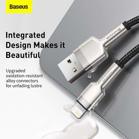 USB кабель Baseus Cafule Series Metal, USB тип-A, Lightning, 100 см, 2,4 А, черный, в нейлоновой оплетке, #CALJK-A01 Превью 2