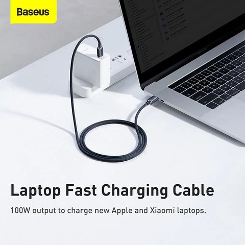 USB кабель Baseus Crystal Shine Series, 2xUSB тип-C, 200 см, 100 Вт, черный, в нейлоновой оплетке, #CAJY000701 Превью 2