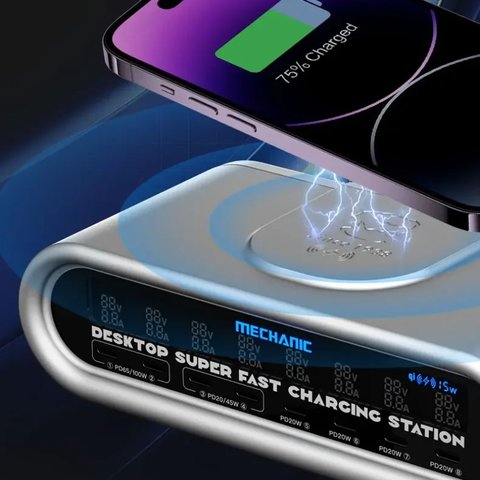 Сетевое зарядное устройство Mechanic E-Power Max, 240 Вт, Power Delivery (PD), с беспроводной зарядкой, 8 портов Превью 2