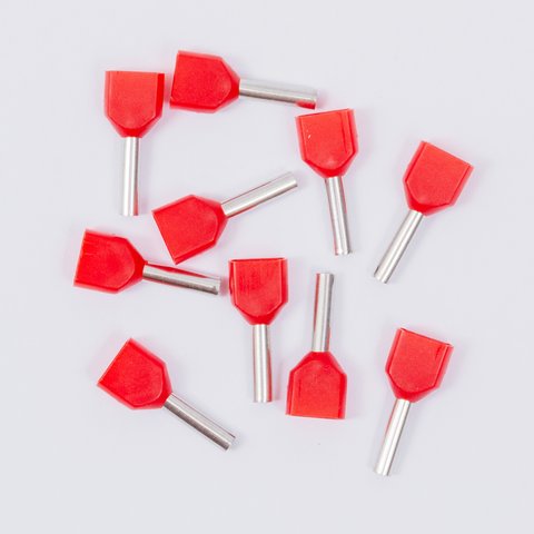 Наконечник TE1510, для 2х проводів, трубчастий, ізольований, червоний, 10 шт., 1,5 мм², 10 мм Прев'ю 1
