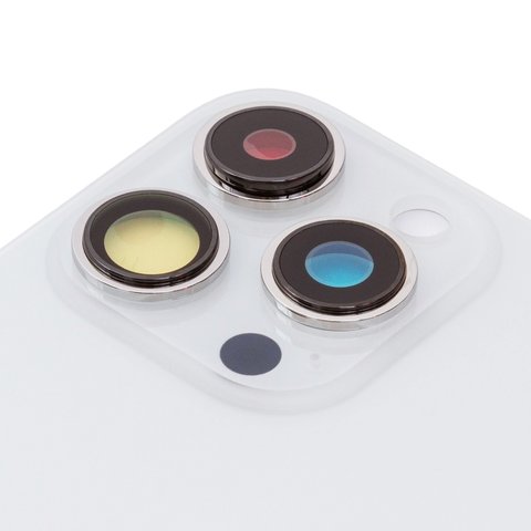 Задняя панель корпуса для iPhone 13 Pro, серебристая, белая, со стеклом камеры, Silver, small hole Превью 1